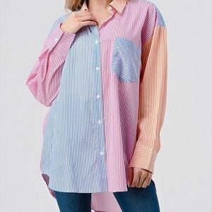 multicolor striped button down shirt